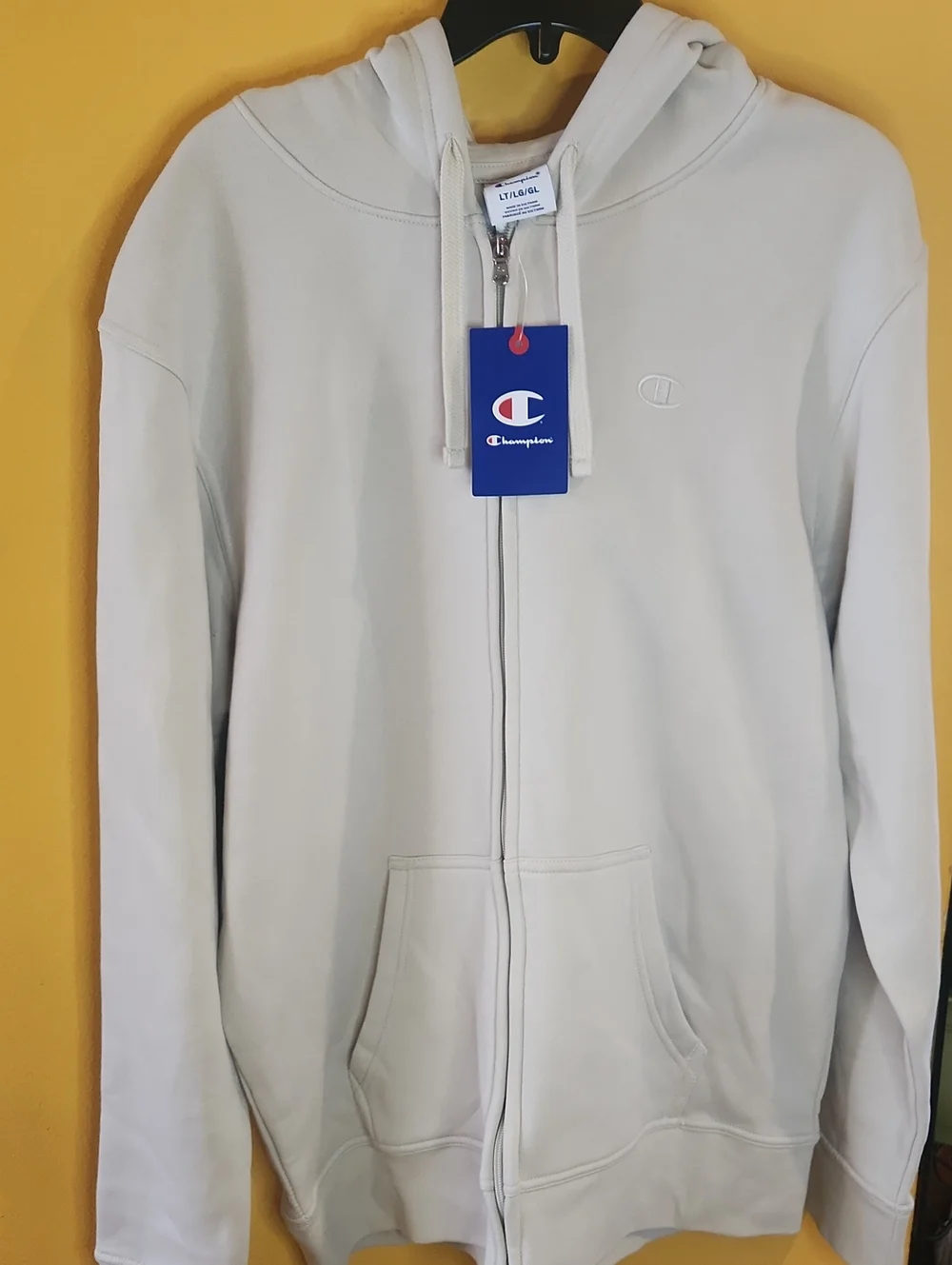 Champion Cream Full-Zip Hoodie with Embroidered Logo